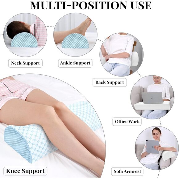 Side Sleepers Pillow Memory Foam Half Moon Bolster Neck Relief 23.6" x 8.7" x 5" - Picture 4 of 9